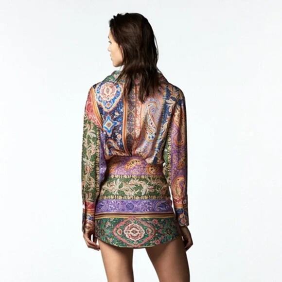 Zara Printed Satin Mini Skirt Size S - Picture 3 of 7